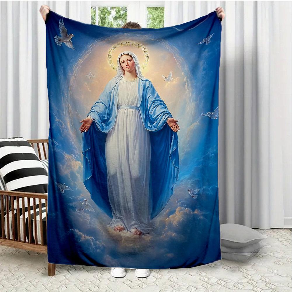 

Virgin Mary religious pattern Flannel printed blanket suitable for all seasons suitable for living room office sofa and travel 75x100cm