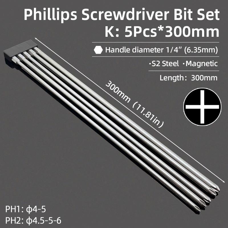 Křížové šroubovací bity Phillips Magnetické šroubováky PH00 PH1 PH2 S2 legovaná ocel Šestihranný dřík Ruční nářadí 50/75/100/150/200/300 mm