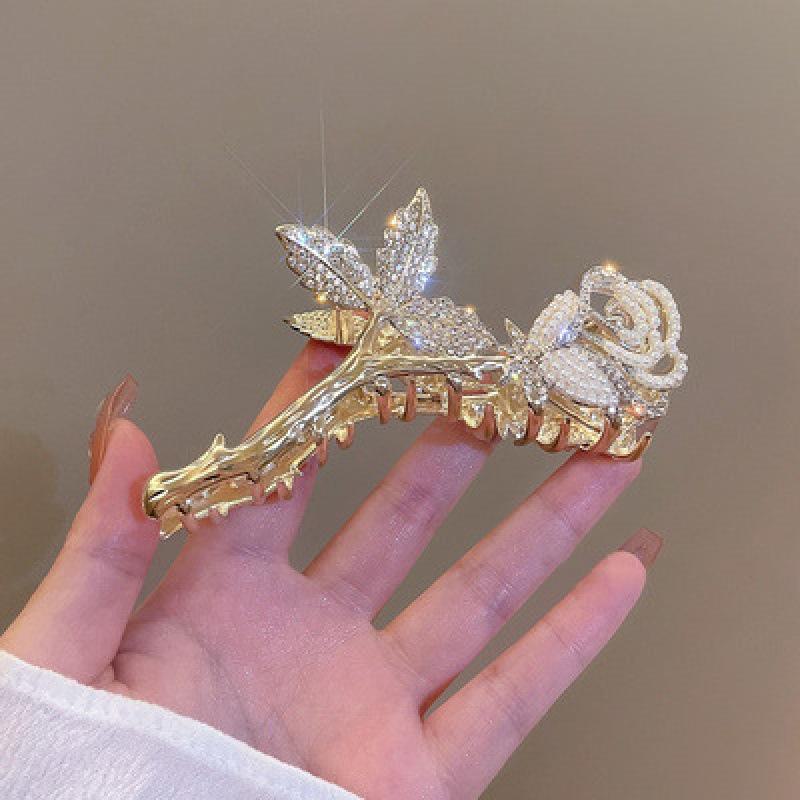High-End Women's Rhinestone Hair Shark Clip - Large, Stylish, and Trendy Hairpin