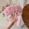 Women's Fluffy Winter Knit Gloves – Touchscreen, Half-Finger, Warm for Cycling
