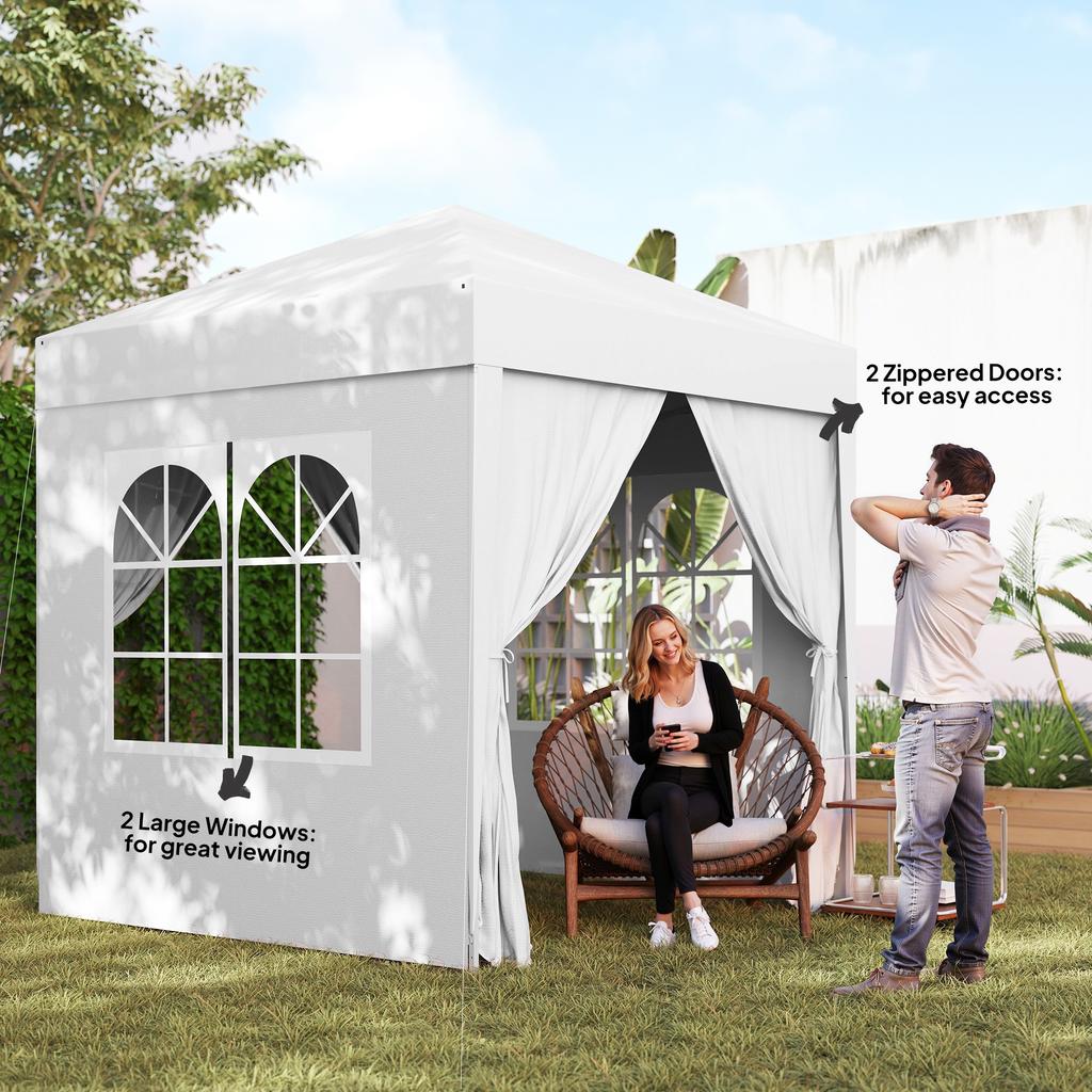 2x2m Pop Up Gazebo With Curtain Walls And Windows White