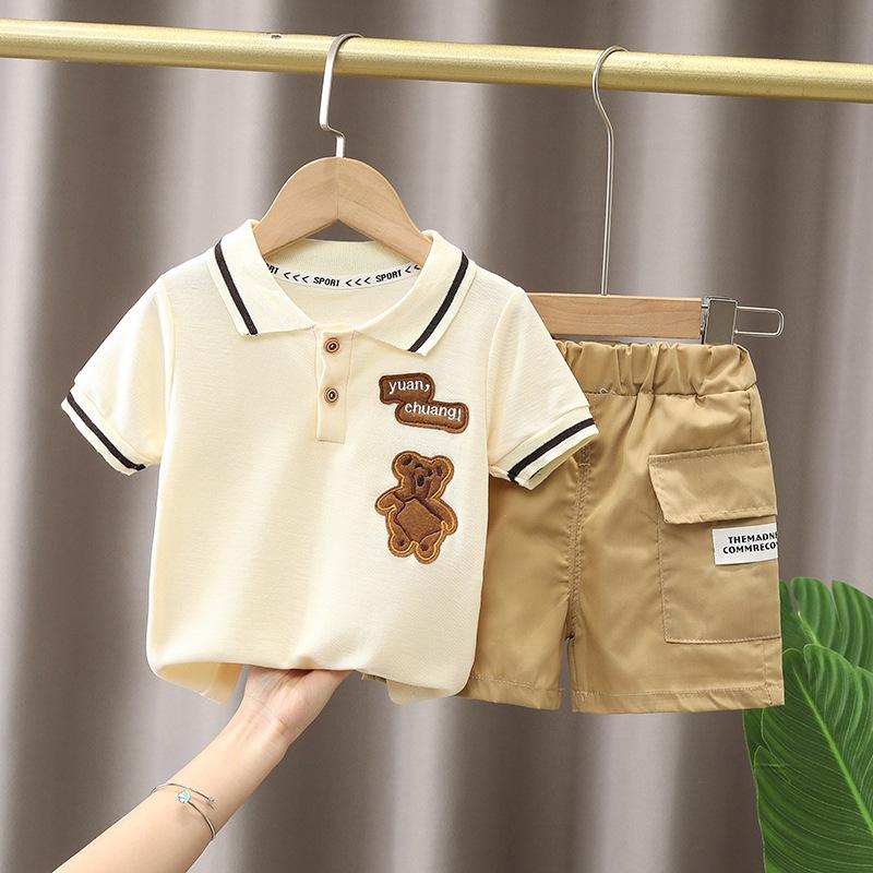 

Boys Summer Suit Middle and Small Children Short-sleeved Striped Polo Shirt + Shorts Handsome Two-piece Set 100
