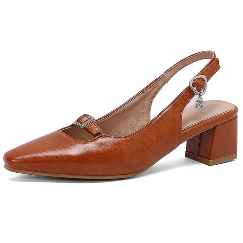 Slingback Medium Heels Pumps Shoes Woman 2026 Elegant Close Toe Black Blue Red Nude Heeled Office Wedding Shoes Ladies Sandals