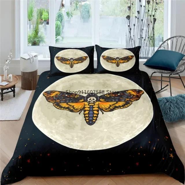Schwarzer Tod Motte Bettwäsche Set Gotisches Totenkopf Bettbezug Set Schmetterling Bettwäsche 2/3 Stück Mond Sterne Luxus Heimtextilien