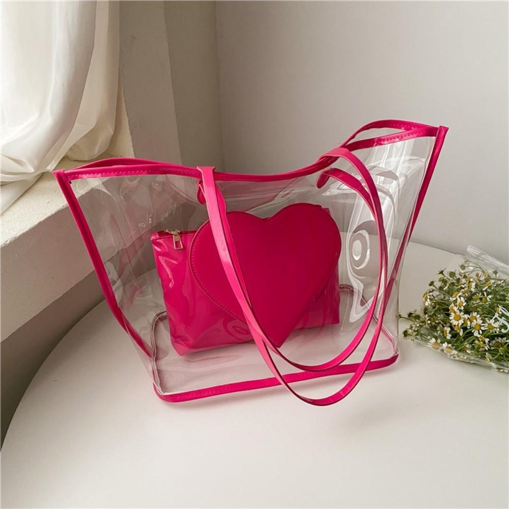 Versatile Transparent Handbags Large Capacity Beach Bag Jelly Color Shoulder Bag  Trendy Fashion