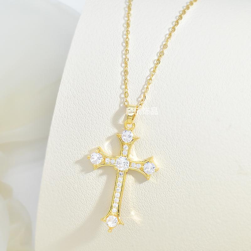 Cross Necklace Women'S Simple Personality Micro-Inlaid Zircon Pendant Exquisite Jewelry