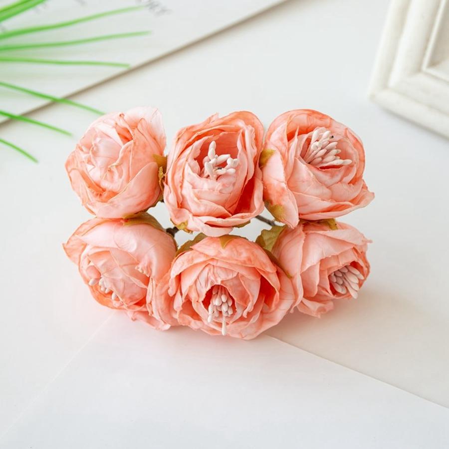 6PCSArtificial Flowers Silk Stamen Rose For Wedding Bridal Bouquet Decor Home Living Room Bonsai DIY Christmas Wreath Accessory