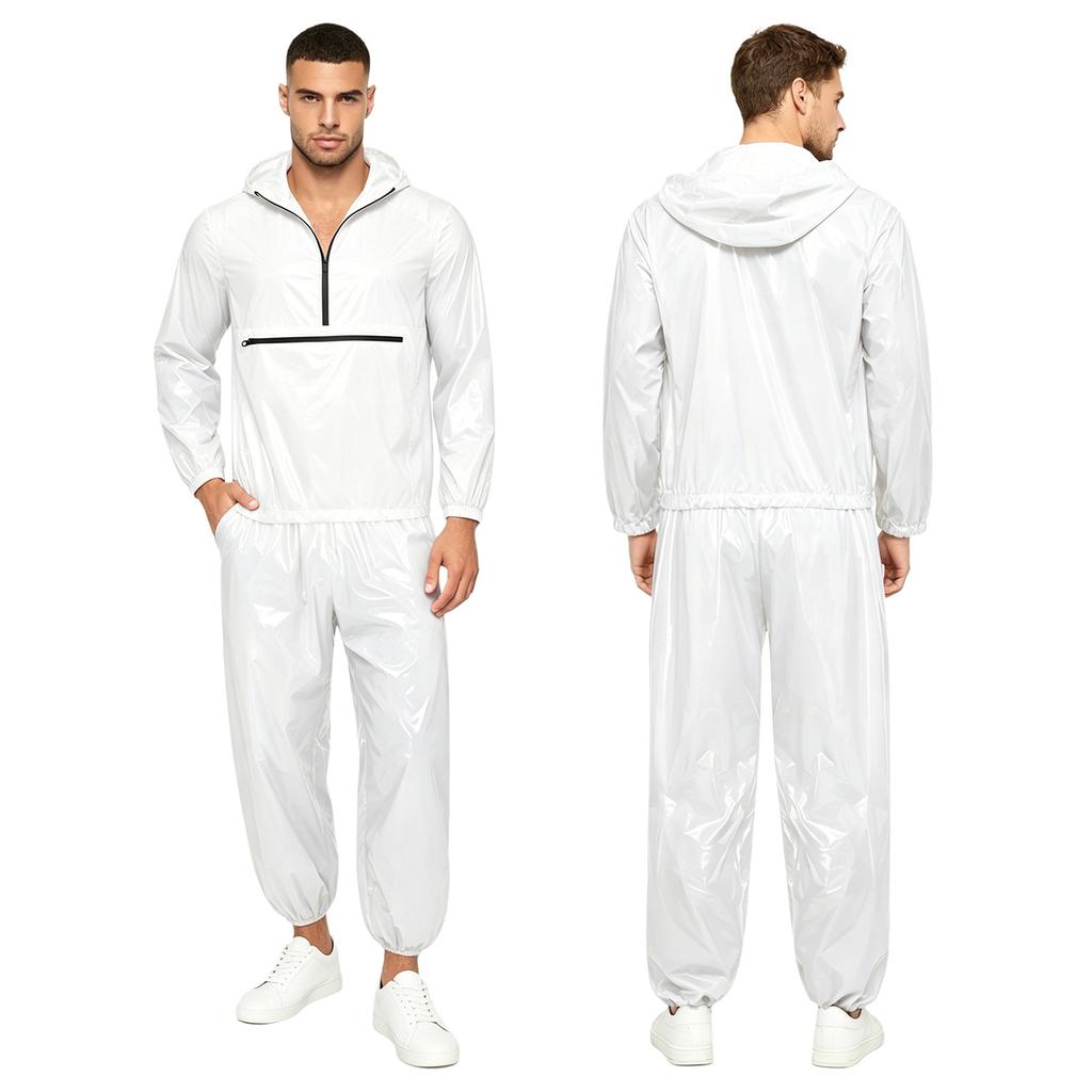 Men Waterproof Hip Hop Dance Outfit Long Sleeve Hooded Jacket with Jogging Pants Raincoat Windbreaker Streetwear Dancewear