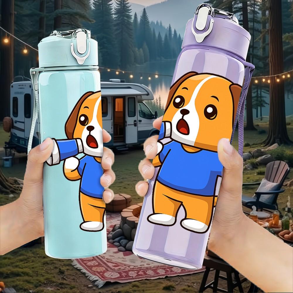 1PC Blue Puppy Dog Cartoon 750ml Color Plastic Sports Water Bottle Leakproof Flip Straw Lid Suitable for Sports Office Home Use