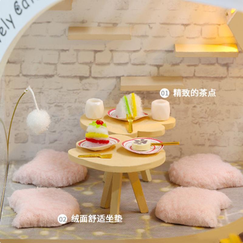 Lovely Cats Home Cat Cafe Store Dollhouse Wooden Diy Handmade Toys Hut 3D Assembled Puzzle Cat Cafe Small Garden Birthday Gifts for Children