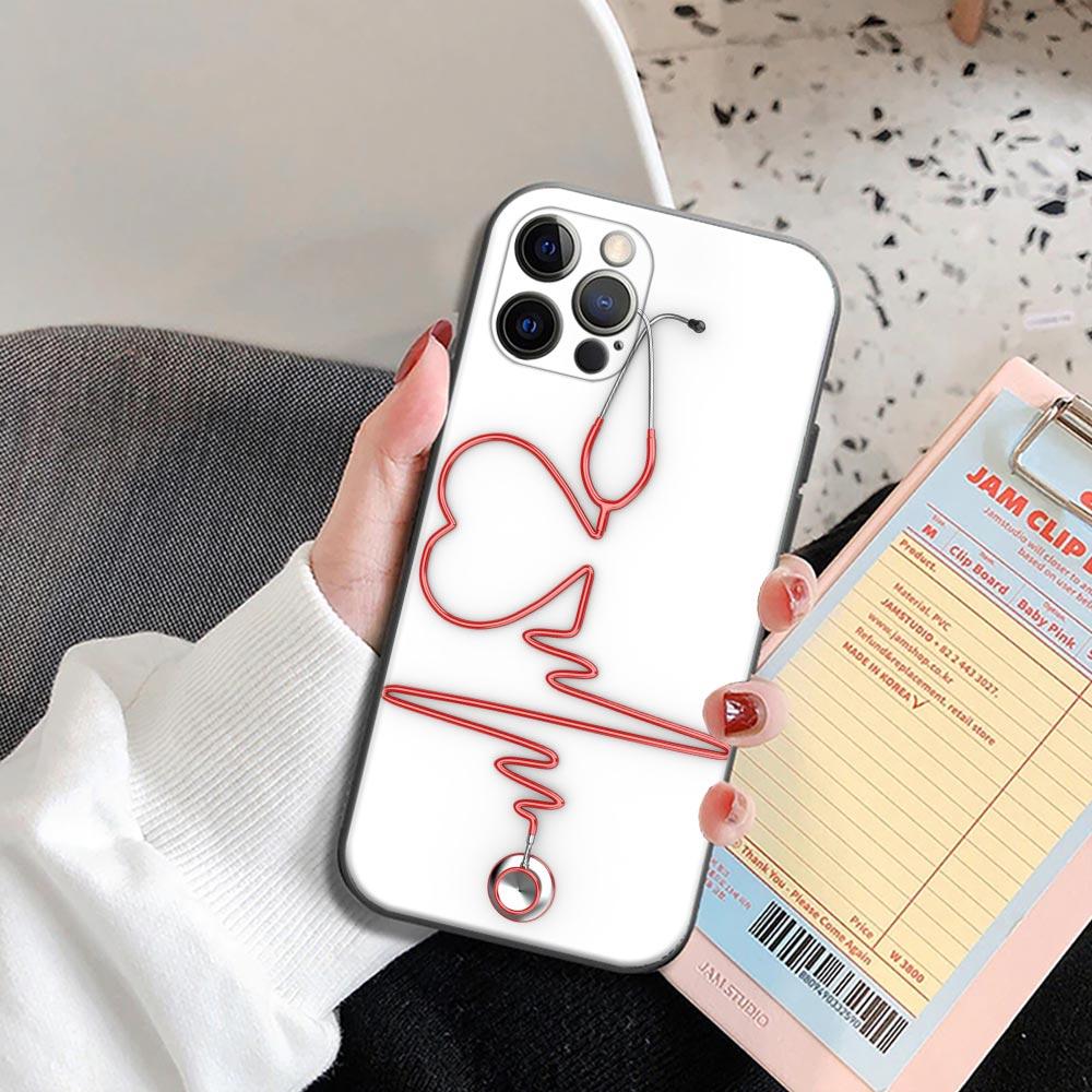 Nurse Medical Medicine Health Heart Stethoscope Phone Case for iPhone 15 14 Pro Max 8 Plus SE 2022 11 12 13 Pro Xs Mini X S Case
