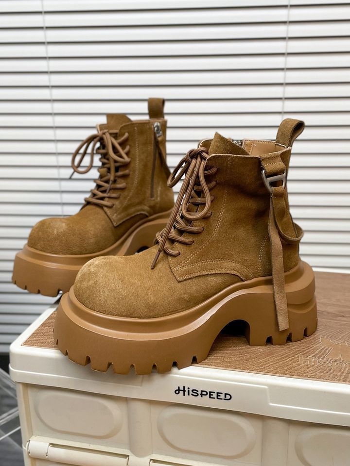 Women's Matte Leather Big Head Martin Boots,Thick Sole Motorcycle Ankle Boots for Autumn Winter