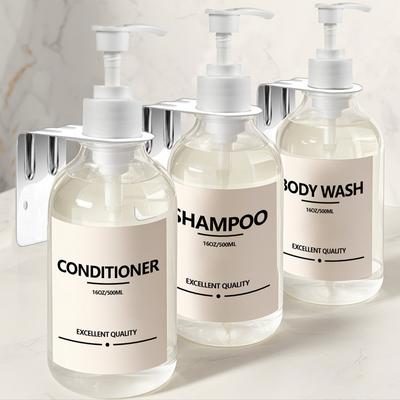 500ML Transparent Reusable Empty Shower Soap Dispenser Wall Mounted Shampoo Conditioner Bodywash Dispenser Pump Bottle with Labels