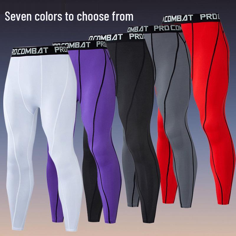 Men's Quick-Dry Compression Sports Pants: Tight, Breathable, High Elasticity for Basketball, Football, Running, and Fitness Training.