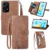 For Honor 200 Lite Zipper Wallet Case with Strap Flower Imprint PU Leather Phone Cover