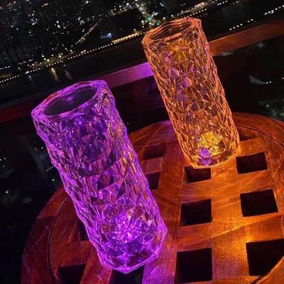 Modern Glass Crystal Table Lamp LED Rose Lights Indoor Lighting for Bedside Table LED Touch Control Night Light LED Desk Lamp