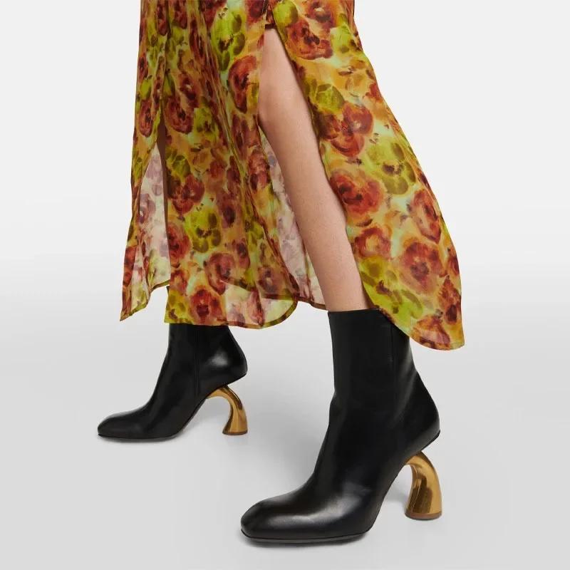 Fashion New 9cm Irregular High-heel Black Red Short Boots European American Autumn Winter Fashion High Heels Ankle Women Boots Sizes 43