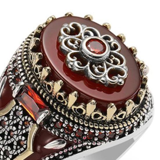 Finger Ring Exquisite Accessory Red Stone Retro Two-tone Ring Men Banquet Jewelry