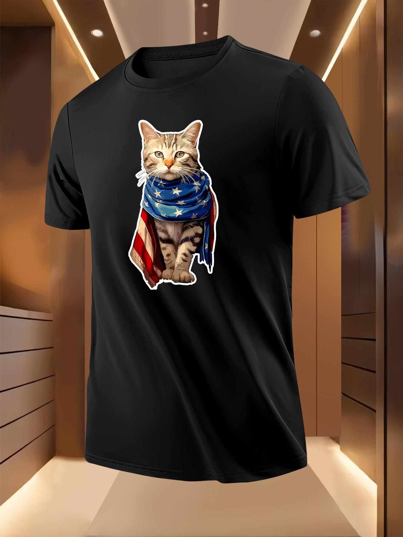 Patriotic American Flag cat Tshirt - Lightweight Breathab... XXXXL