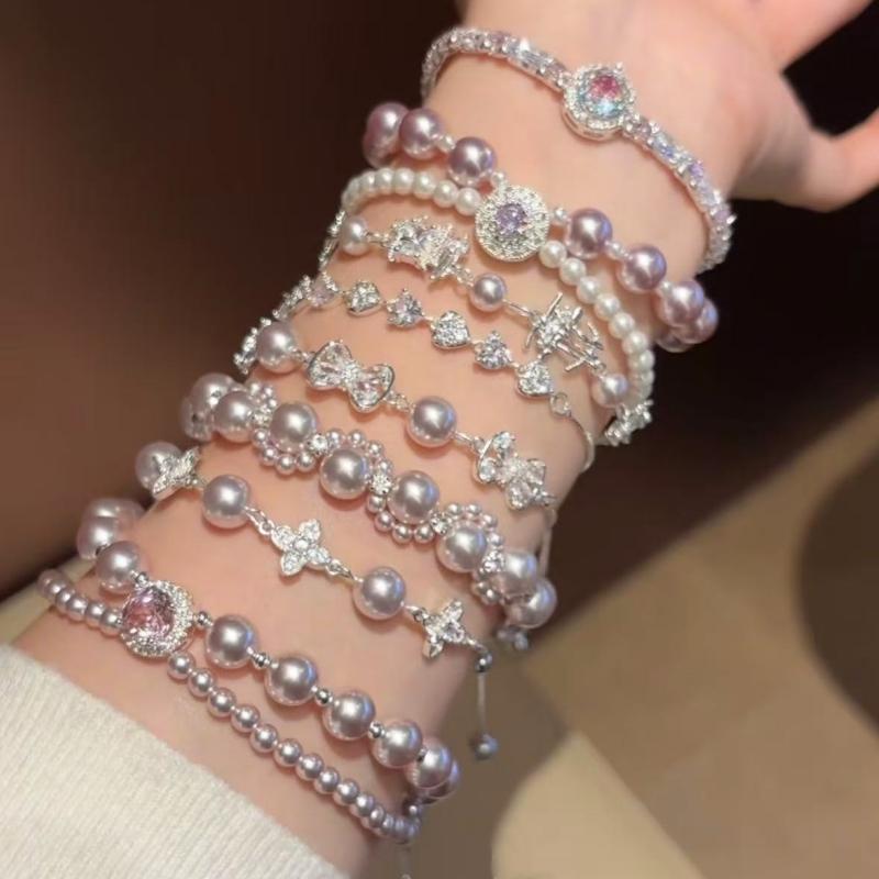 Rose Diamond Inlaid Pearl Bracelet Design Sense Niche High Value Temperament Personalized Fashion Shiny Bracelet