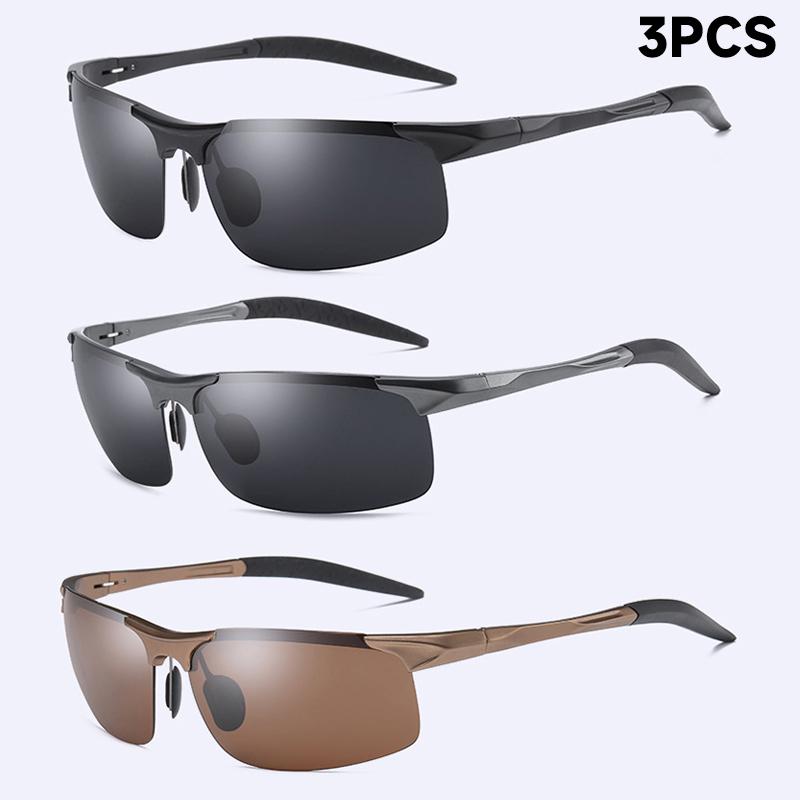 3Pcs Hd Polarized Cycling Sports Protective Glasses Men Outdoor Sunglasses Running Eyewear Aluminum Magnesium Goggles