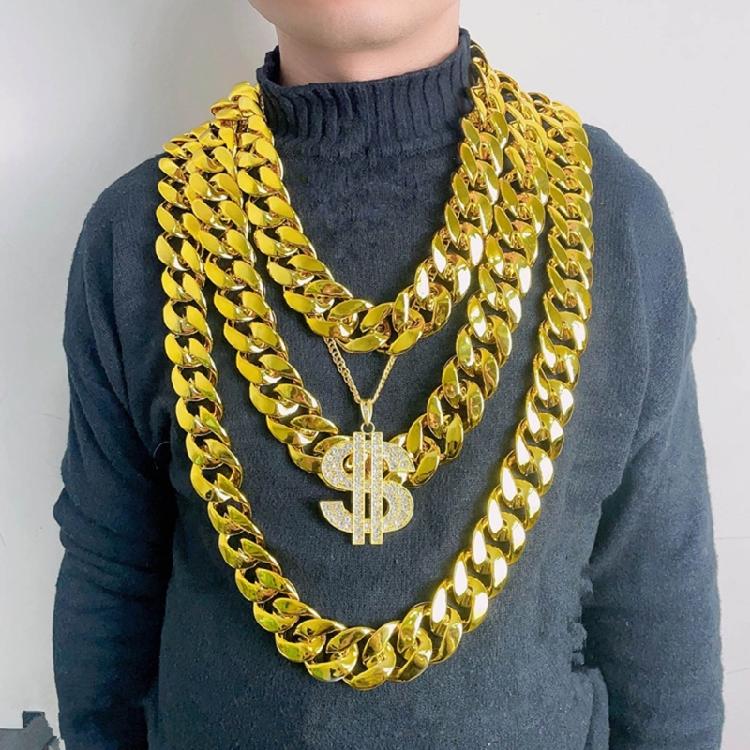 Set of 2 Durable Plastic Gold Chain Necklace Lightweight Neck Chain Comfortable