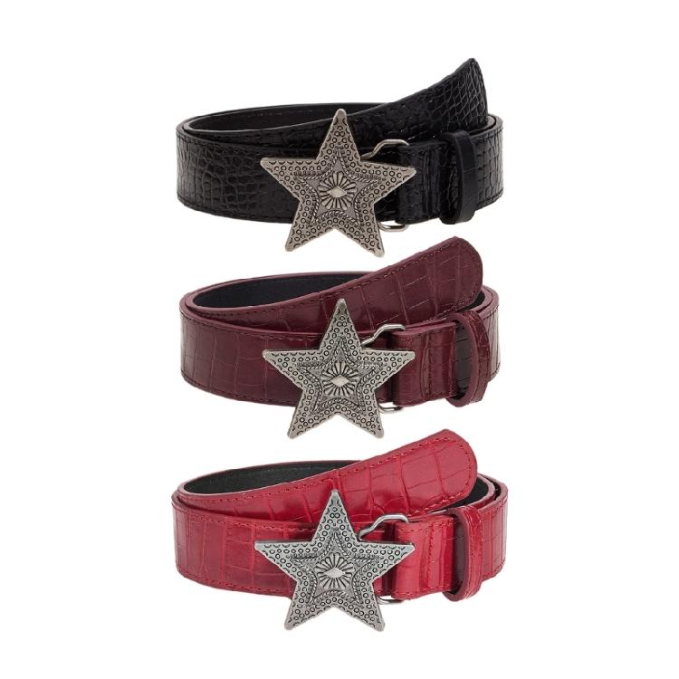 Engraved Belt Carved Punk Waist Belt Star Buckle Retro for Jeans Dress Unsiex