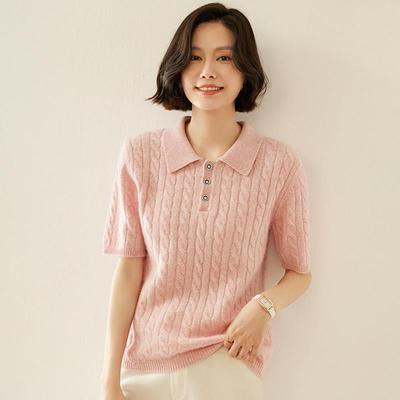 2024 Autumn/Winter Women's Slimming Cable Knit Cashmere Polo Shirt