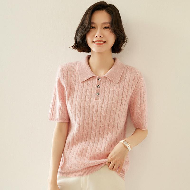 Women's Retro Slim-Fit Cable Knit Polo Top - Spring/Summer 2026 Collection