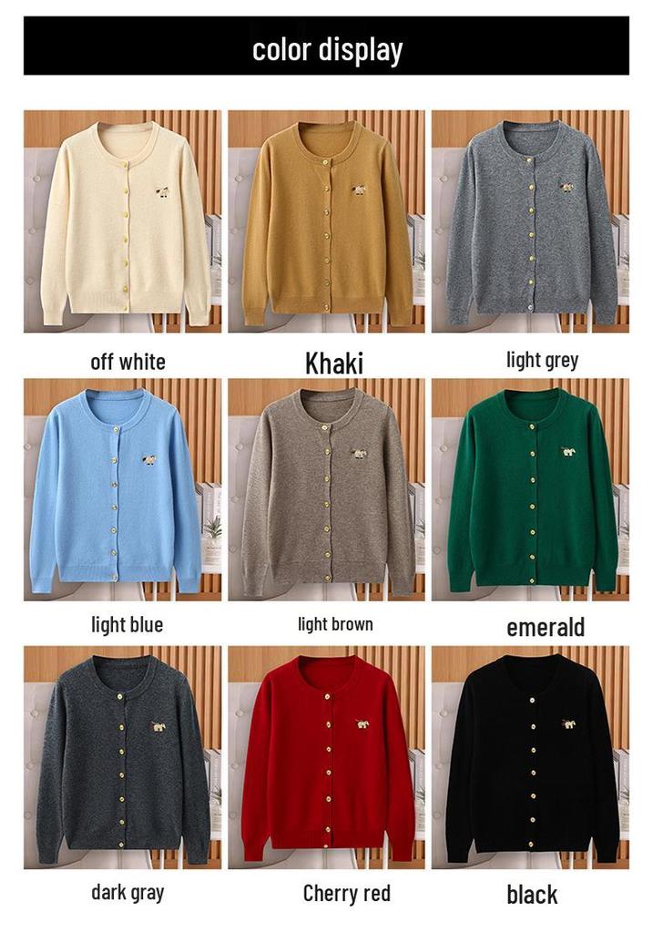 Women's Knitted Wool Cardigan with Round Neck and Small Horse Embroidery - 100% Pure Wool, New Autumn Collection.