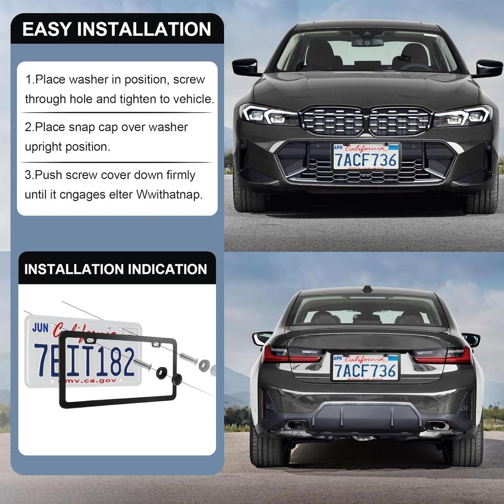 LivTee Black License Plate Frames, 2 Holes Stainless Steel License Plate Covers, 2PCS Car License Plate Holder, Automotive Exterior Accessories, Slim