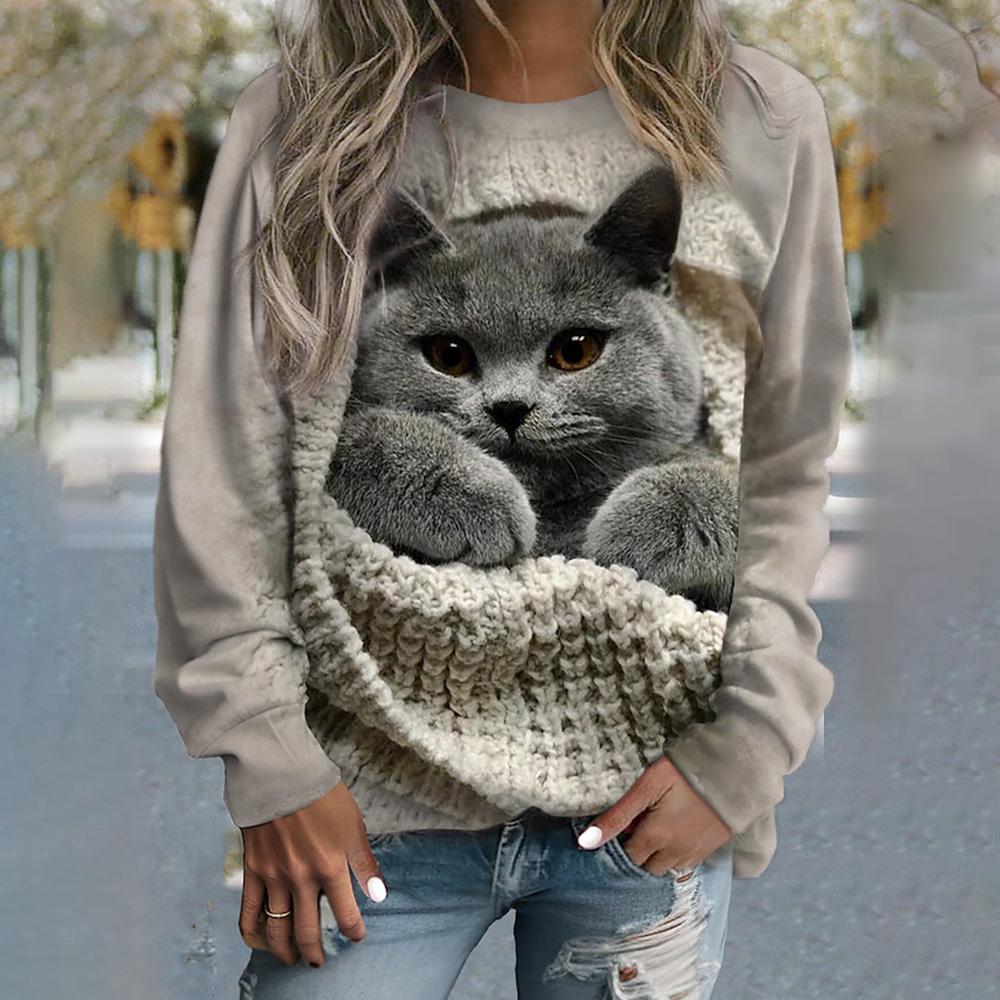 

Новые женские толстовки с длинным рукавом, толстовка с принтом 3D-щенка, круглый вырез, зимняя и осенняя уличная одежда, верхняя женская одежда 6XL