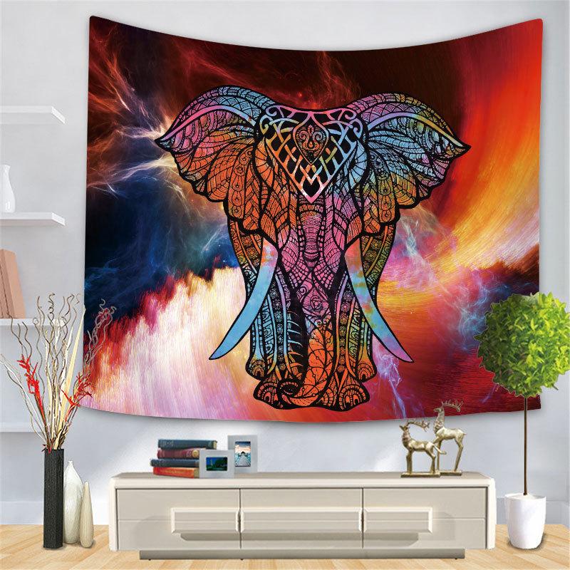 Nordic INS Elephant Background Fabric Cross Border Decoration Wall Carpet Home Decoration Wall Carpet Colorful Elephant Background Hanging Fabric