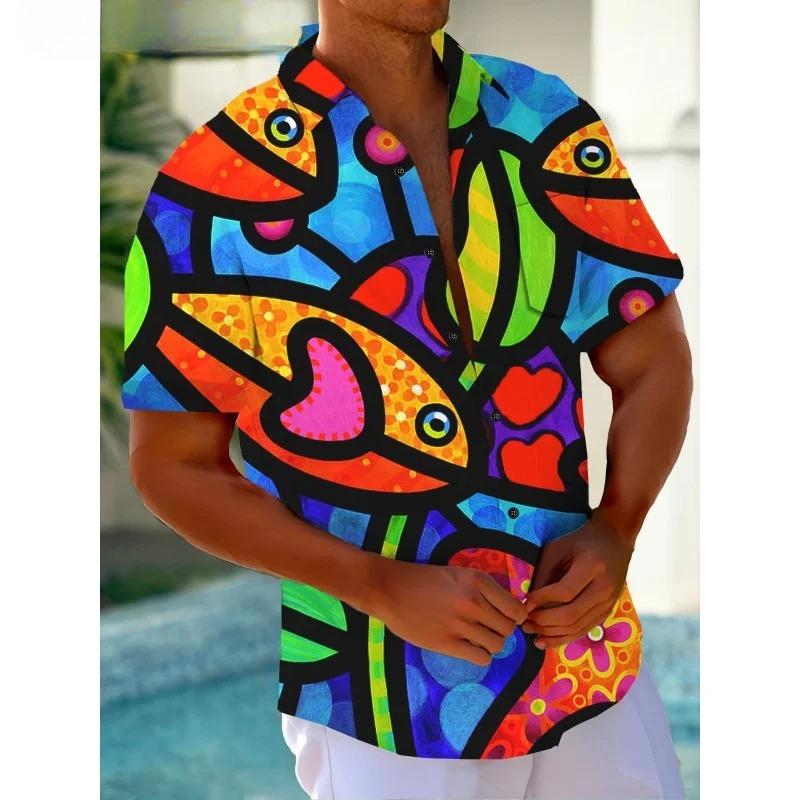 Dreamy Village Pattern Lapel Shirt for Men Flower Bird Boat 3D Printed Hawaiian Shirts Fashion Short Sleeve Tops Button Blouse