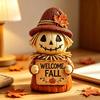 Maple Leaf Desktop Ornament Fall Scarecrow Figurine, Wooden Pumpkin Statue, Rustic Autumn Durable Craft Figurines Harvest Tabletop Decoration