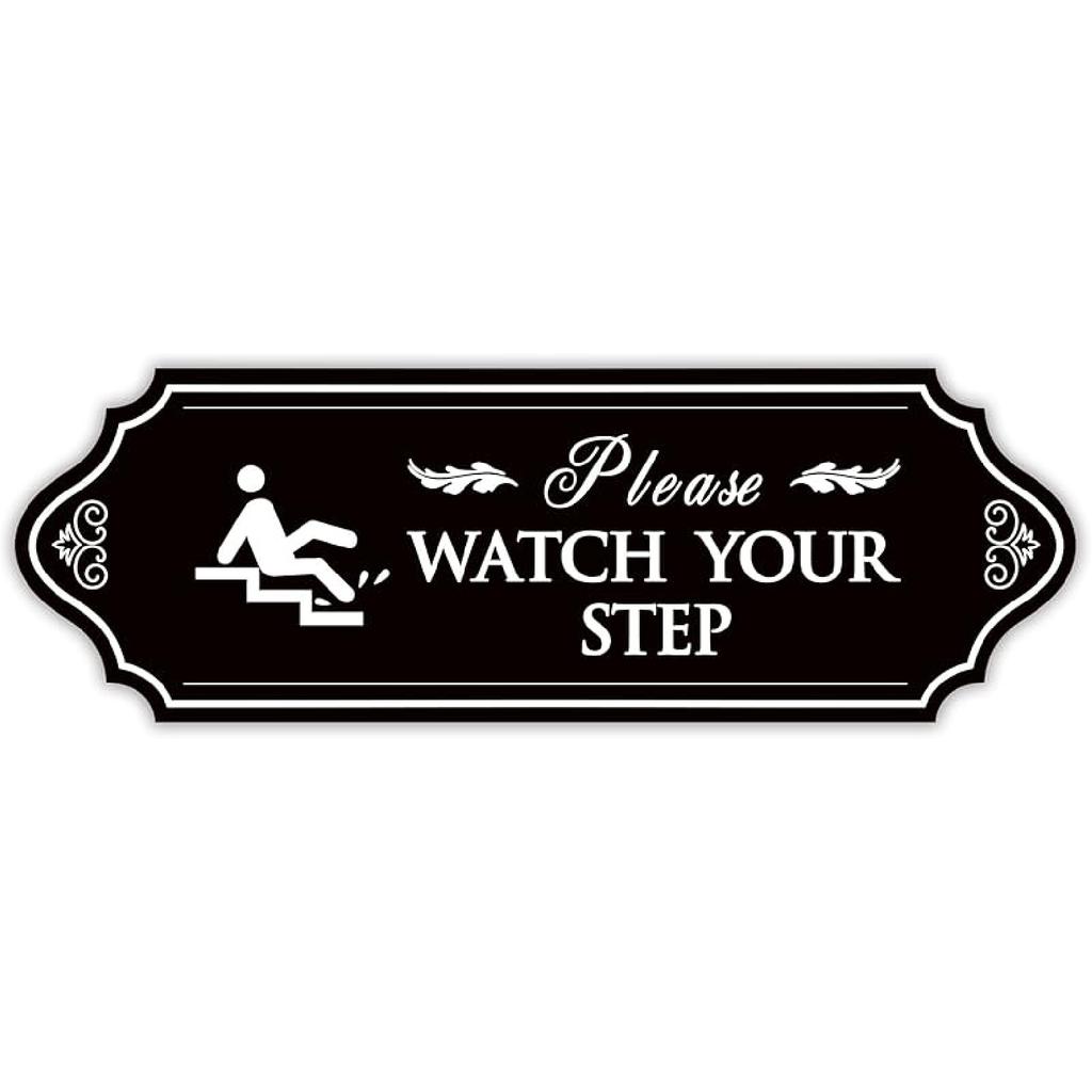 Please Watch Your Step Sign, Self-Adhesive Waterproof Vinyl Mind Your Step Sticker, Safety Sign for Home/House, Business, Restaurants and Offices