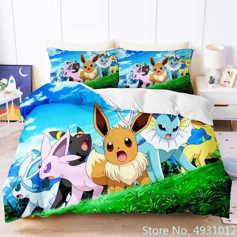 3D Printed Anime Figure Pikachu Bedding Set Pillowcase Jumpman Bedclothes Cartoon Children Kids Quilt Duvet Cover Gift