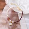 Sweet Lucky Flower Natural Freshwater Pearl & Garnet Stone 14K Gold Filled Female Charm Bracelet  For Women Gifts No Fade