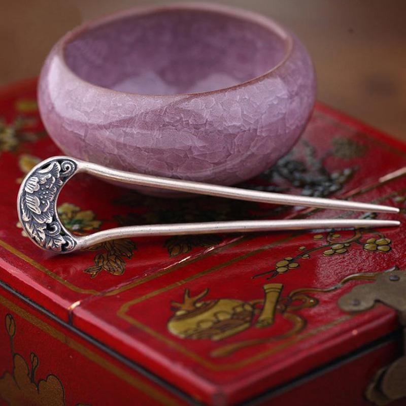 Vintage  Thai  Peony Hanfu Hair Accessory U-Shaped Short Hairpin Classical Everyday Ethnic Style Jewelry For Women