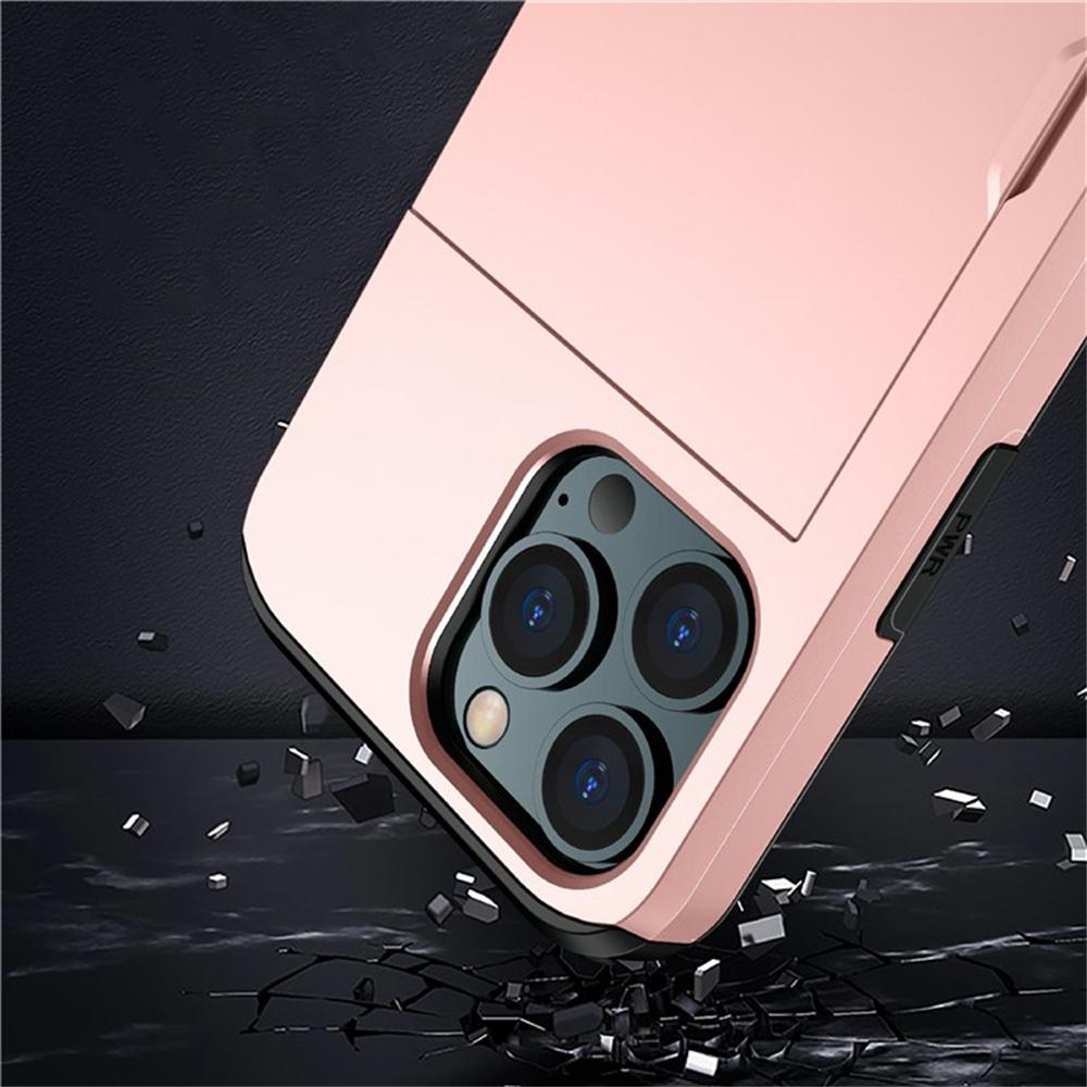 AMORUS For iPhone 14 Pro Case with Sliding Card Holder PC TPU Phone Back Cover