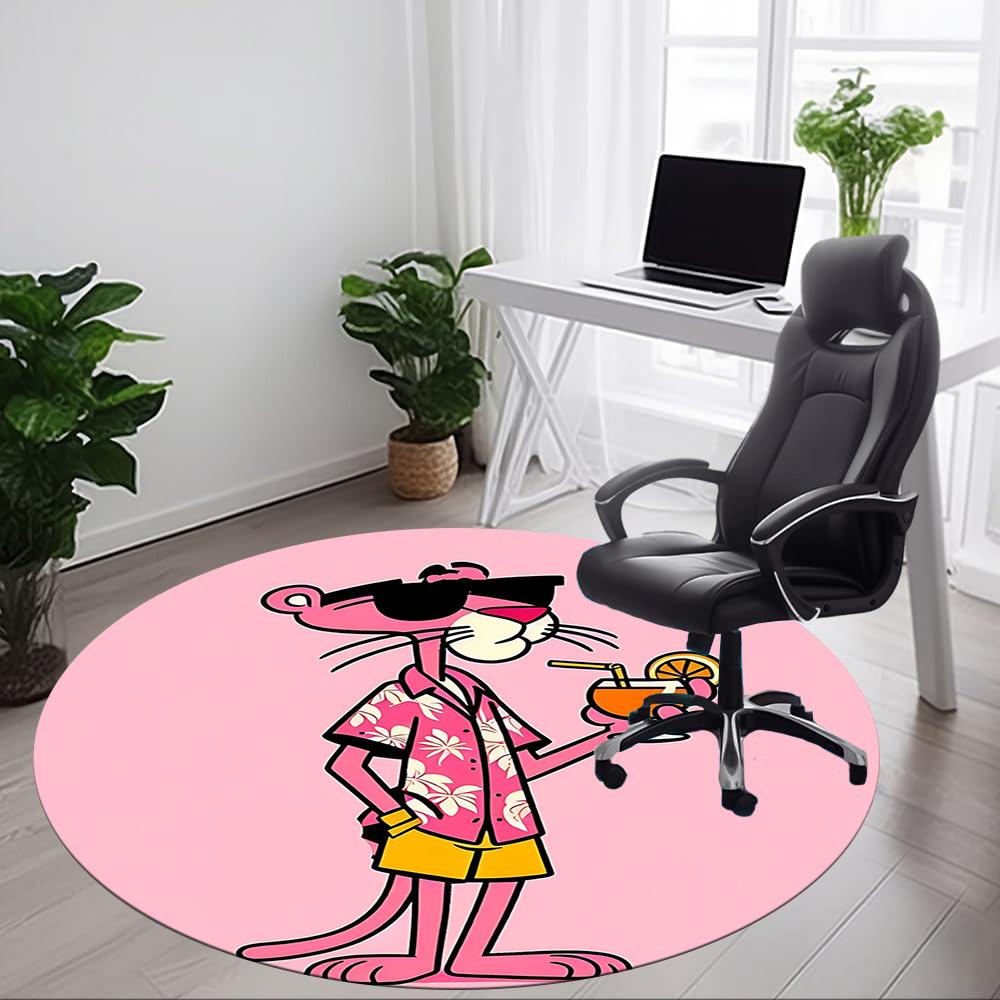 1 pieza Camisa Hawaiana Pantera Rosa Alfombra Redonda para Oficina, Debajo de Sillas de Oficina Dormitorio Sala de Estar Decoración del Hogar, Disponible en Varios Tamaños0