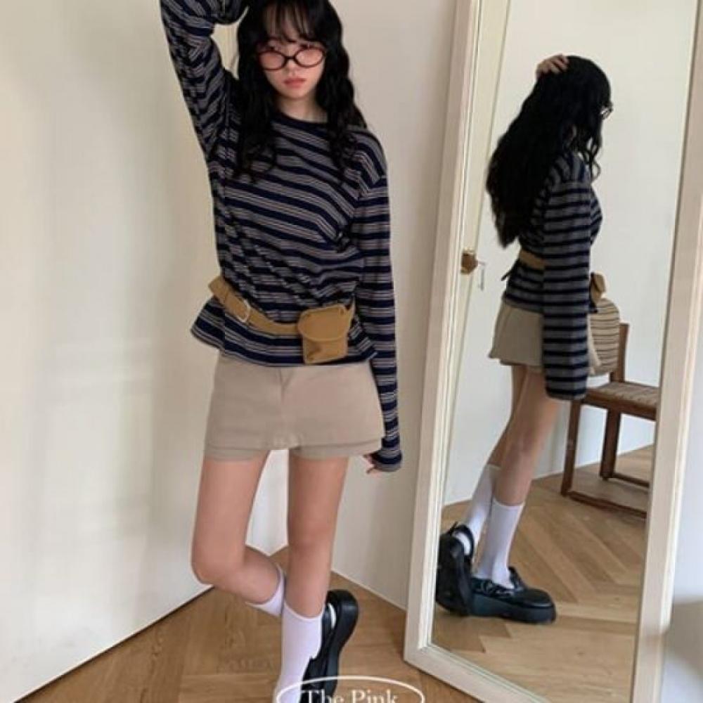 The Pink Loose FiT Daily STriped Long Sleeve T shirT