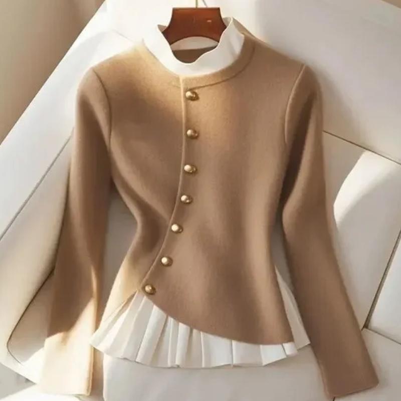 

Ленивый стиль уникальный темперамент супер красивая рубашка женская одежда 2024 осень и зима новая мода нишевый дизайн Sense Top L верблюд