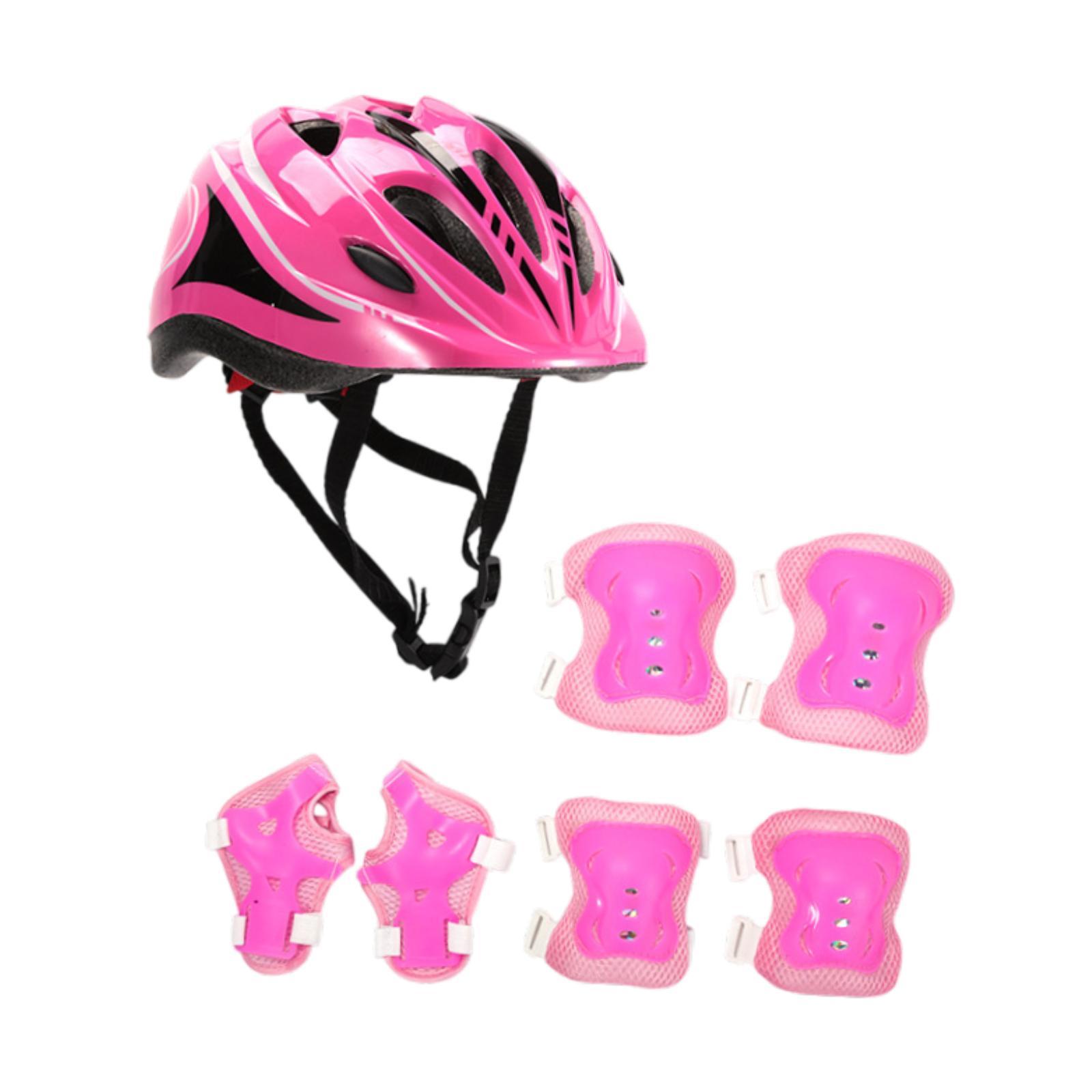

7Pcs/Set Kids Bicycle Helmet Breathable Protective Helmet Kit for Cycling Roller Skating Multi Sports Skateboard Inline Skating розовый