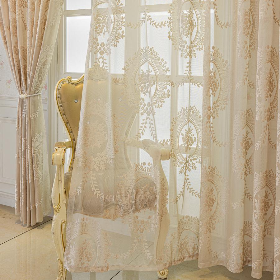 European-style Thickened Jacquard Curtains, Romantic Floral Patterns Curtain for Living Room Balcony Dining Room Home Decoration
