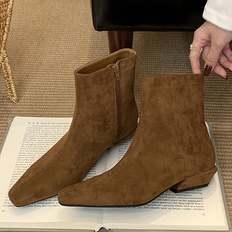 

Eilyken Designer Vintage Pointed Toe Zipper Ankle Boots Women Square Low Heel Modern Botas Shoes Autumn Winter Zapatos De Mujer 40 коричневый