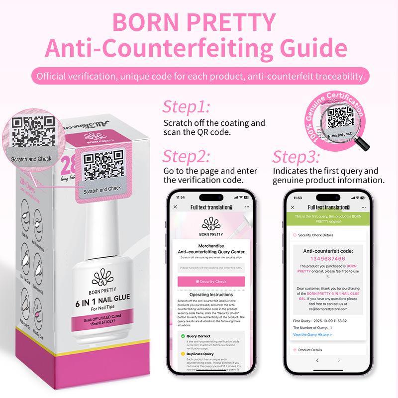 BORN PRETTY 6-in-1 Nail Gel: Base, Top Coat & Adhesive