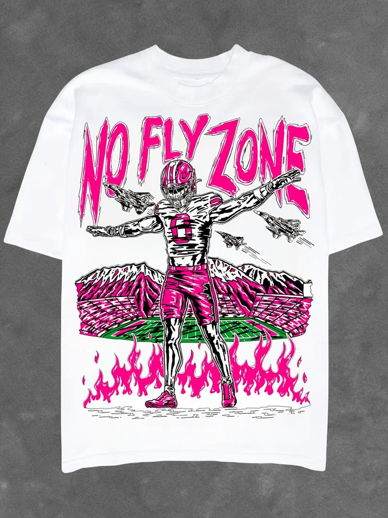 NO FLY ZONE Graphic Print Unisex's Creative Top, Casual Short Sleeve Crew Neck T-shirt, Unisex's Clothing For Summer Outdoor