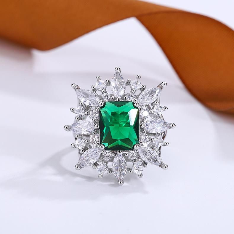 

Новый стиль, новый роскошный дизайн, женское кольцо из стерлингового серебра 925 пробы с изумрудом, кольца с изумрудной инкрустацией Adjustable opening
