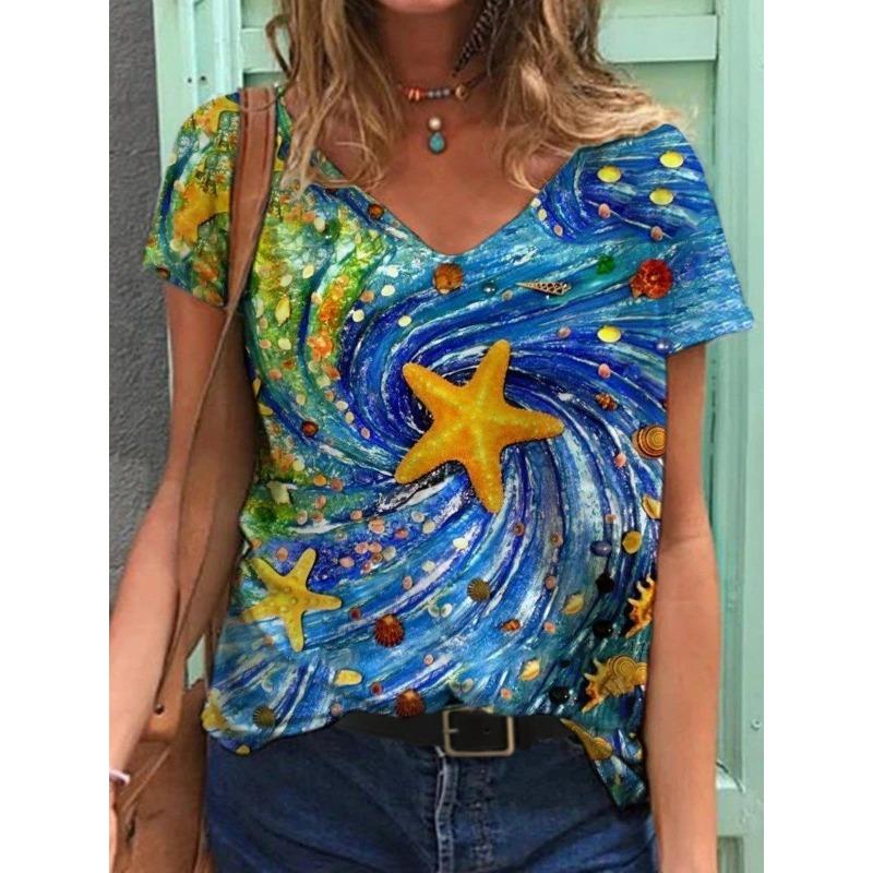 New Summer Women's V-neck Short Sleeve T-shirt with High Quality 3D Printed Animal Bird T-shirt